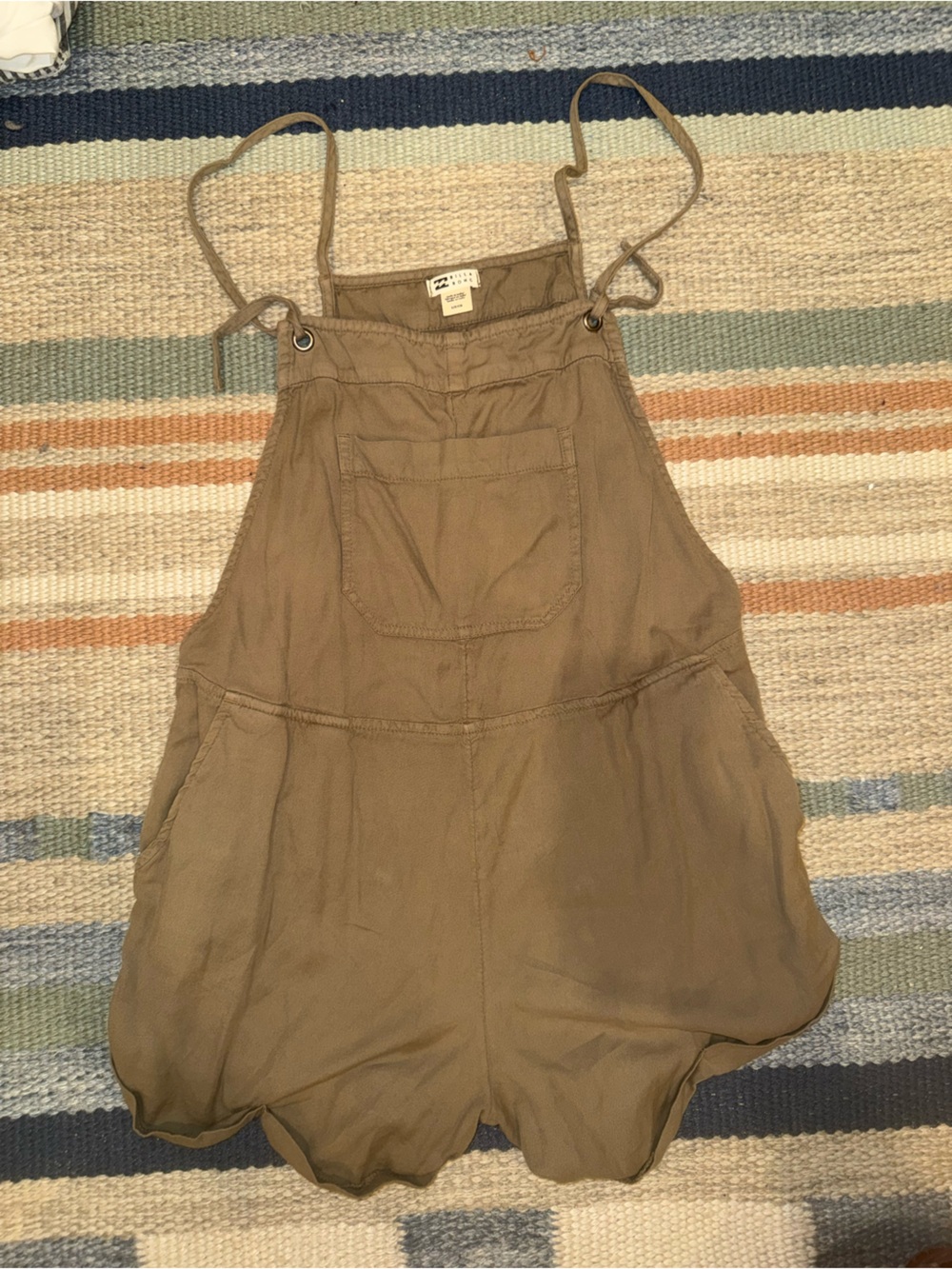 Billabong Olive Green Linen Romper Overalls